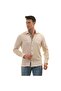 Beige Slim Fit Shirt with Coffee Pattern Detail on Collar and Cuffs - 3
