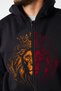 Unisex black zip-up cardigan hooded sweatshirt jacket with yellow and red lion print - 3