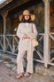 Brown Ethnic Patterned Şile Fabric Kimono and Trousers Set - 8