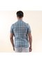 Blue Turquoise White Plaid Checked Cotton Slim Fit Short Sleeve Summer Shirt - 4