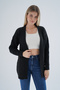 Women's Black Oversize Pom-Pom Braided Long Wool Blend Knitwear Knitted Cardigan Trist-6165