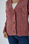 Women's Dusty Rose Oversize V-Neck Hair Braided Openwork Buttoned Wool Blend Knitwear Knitted Long Cardigan - 7
