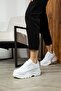 White Patent Leather Patterned Women's Sneaker - Light High Sole, Lace-Up 001 - 4