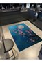 Mira Blue Shades Moon and Pink Flowers Detailed Modern Decorative Carpet Mira5506