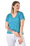 V Neck Bicycle Printed Front Knotted Oil Wash Tshirt-turquoise