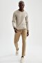 Slim Fit Crew Neck Patched Sleeve Detailed Knitwear Sweater - 2