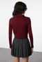 Burgundy Crop Zipper Detailed Knitwear Sweater Twoaw24Kz01208 - 5