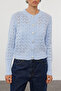 Mavi Ajurlu/Delikli Crop/Kısa Triko 2'li Bluz-Hırka Takım TWOSS23HI00000 - 2