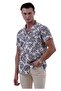 Black Floral Print on White Hawaiian Relaxed Fit Short Sleeve Summer Shirt - 3