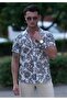 Black Floral Print on White Hawaiian Relaxed Fit Short Sleeve Summer Shirt - 7