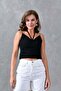 Black Crepe Fabric Neckline Strappy Cropped Blouse 582455 - 5