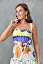 Digital Print Patterned Fabric Button and Belt Detailed Strappy Maxi Dress 10761 - 6