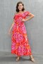 Digital Printed Fabric Flounced Madonna Collar Belt Detailed Midi Dress 12503