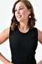 Women's Knit Fabric Embroidered Design Sleeveless Basic Black Blouse 2415 - 5