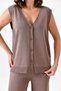 Women's V-Neck Sleeveless Buttoned Vest & High Waist Wide Leg Knitwear Trousers Coffee Knitwear Suit 103 - 5