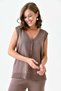 Women's V-Neck Sleeveless Buttoned Vest & High Waist Wide Leg Knitwear Trousers Coffee Knitwear Suit 103 - 2