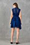 Navy Blue Chiffon Fabric Stand Collar Skirt Layered Design Sleeveless Mini Dress 093 - 3