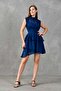 Navy Blue Chiffon Fabric Stand Collar Skirt Layered Design Sleeveless Mini Dress 093 - 7