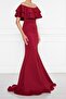 Flexible Scuba Fabric Low Shoulder Slit Detailed Fish Cut Maxi Length Burgundy Evening Dress 164 - 6