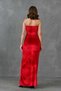 Velvet fabric, low-cut neckline, and slit design red maxi dress with stone-embellished straps - 582335 - 3