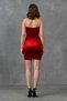 Women's velvet fabric stone strap cross collar slit detailed red mini dress 582691 - 3