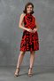 Round Neck Elastic Waist Belt Detail Flared Cutout Stripe Red Summer Dress 2041 - 8