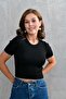Black Knit Fabric Short-Sleeved Blouse with Embroidered Detail 2414 - 5