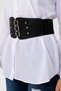 Flexible Elastic Detailed Waist Corsage Three Setting Detailed Faux Leather Black Wide Women's Belt 1017