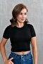 Black Knit Fabric Short-Sleeved Blouse with Embroidered Detail 2414 - 8