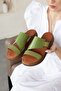 Women's Genuine Leather Green Slippers