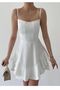 Atlas Fabric Adjustable Thin Strap Skirt Floor Detail White Dress Engagement Dress 102 - 5