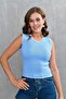 Baby Blue Knit Fabric Embroidered Detail Sleeveless Blouse 2415 - 2