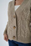Women's Beige Oversize V-Neck Hair Braided Openwork Buttoned Wool Blend Knitwear Knitted Long Cardigan - 7