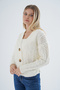 Women's Bone Oversize V-Neck Hair Braided Openwork Buttoned Wool Blend Knitwear Knitted Long Cardigan - 4