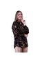 Oversize Comfortable Woven Women's Viscose Long Shirt Tunic with Gold Brown Pattern on Black - 3