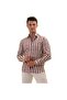 Red Black Plaid Checked Slim Fit Long Sleeve Men's Shirt on White - 2