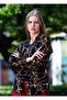 Oversize Comfortable Woven Women's Viscose Long Shirt Tunic with Gold Brown Pattern on Black - 6