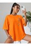 Women's Unisex Oversize Combed Cotton T-Shirt Panda Bamboo Pocket Minimal Design Printed Women's T-Shirt Short Sleeve