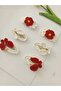 Red Mixed Pattern Organic Handmade 6- Snap Button Clip Set - 3