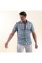 Blue Turquoise White Plaid Checked Cotton Slim Fit Short Sleeve Summer Shirt - 3