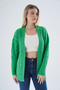 Women's Green Oversize Pom-Pom Braided Long Wool Blend Knitwear Knitted Cardigan Trist-6165 - 6