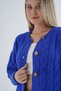 Women's Cobalt blue Oversize Crew Neck Buttoned Hair Braided Wool Blend Knitwear Knitted Cardigan Trist-6166 - 7