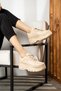 Daily Women's Beige Sneaker Patterned Lightweight High Sole Lace-Up Sports Shoes 001 - 4