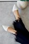 Blush White Tweed Pointed-Toe Short Block-Heel Women's Shoes - 4
