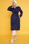 T5853 Double-Breasted Collar Hijab Trench Coat - Navy Blue - 2