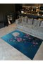 Mira Blue Shades Moon and Pink Flowers Detailed Modern Decorative Carpet Mira5506 - 3