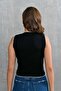 Black Knit Fabric Sleeveless Blouse with Embroidery Detail 2415 - 3