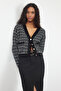Siyah Tüvit Görünümlü V Yaka Simli Triko Hırka TWOAW25HI00240