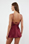 Bordo Dantelli ve Yırtmaçlı İp Askılı Örme Babydoll/Fantezi Gecelik THMAW23CY00002 - 5