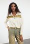 Stone Crop Color Block Stand Collar Knitwear Cardigan Twoaw24Hi00238 - 2